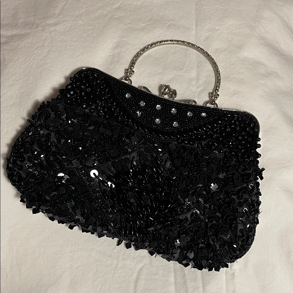 Elegant Black Beaded Women's Bag